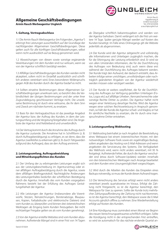 Voransicht der AGB von Armin Rauch Werbeagentur Ungleich